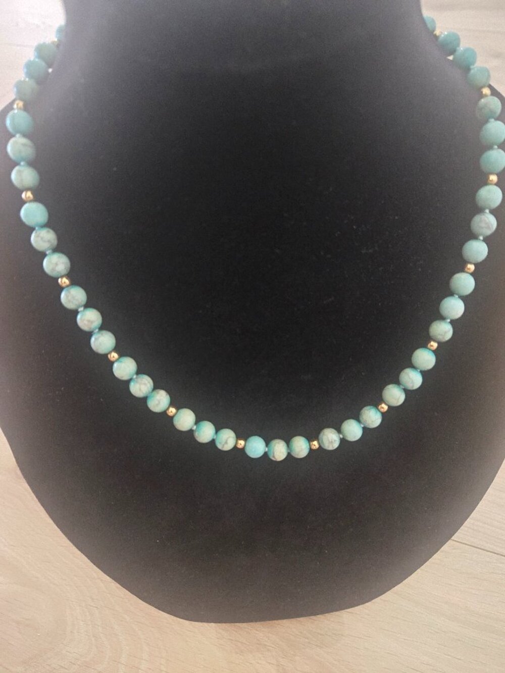 Elegant Turquoise and gold beaded station necklace